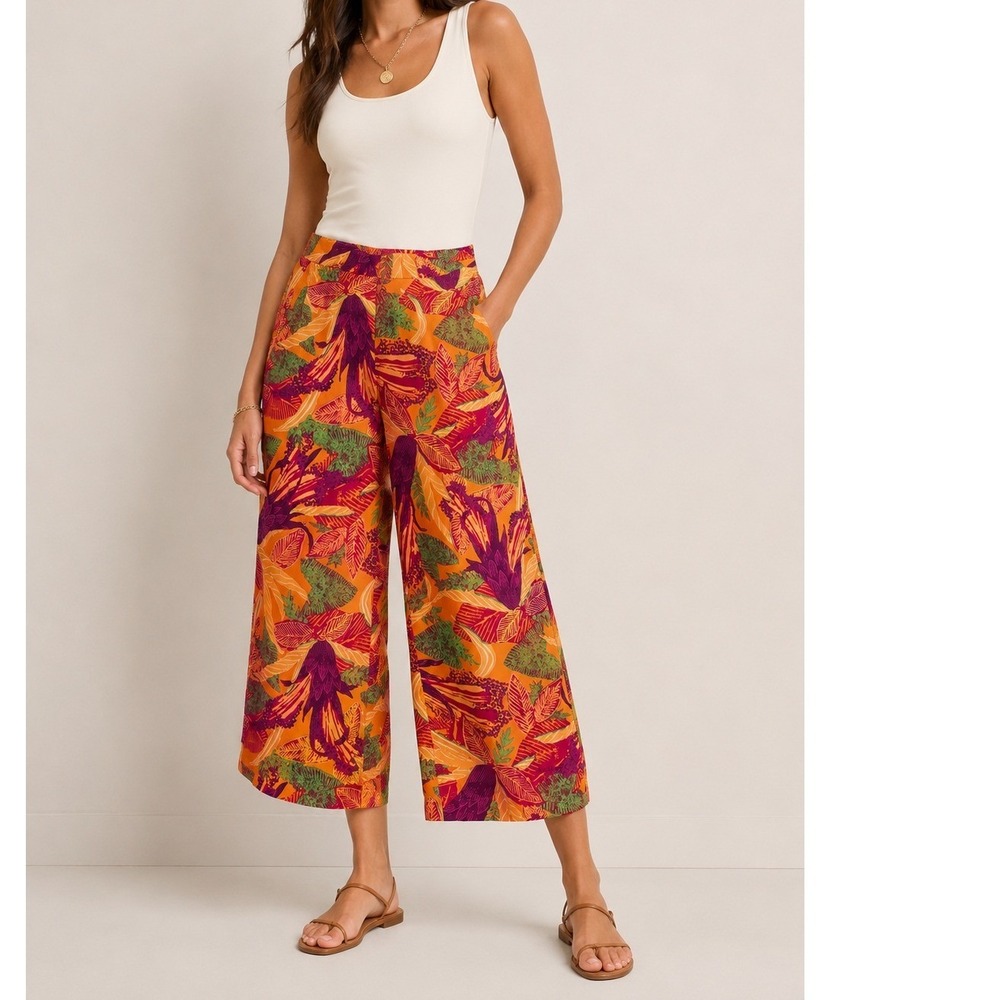 FatFace Tropical Floral Wide Leg Cropped Culottes Pants US 16R